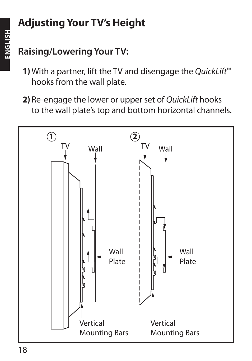 Adjusting your tv’s height, Raising/lowering your tv | Monster FlatScreen SuperThin Flat Mount - Up to 104” Screens User Manual | Page 22 / 104