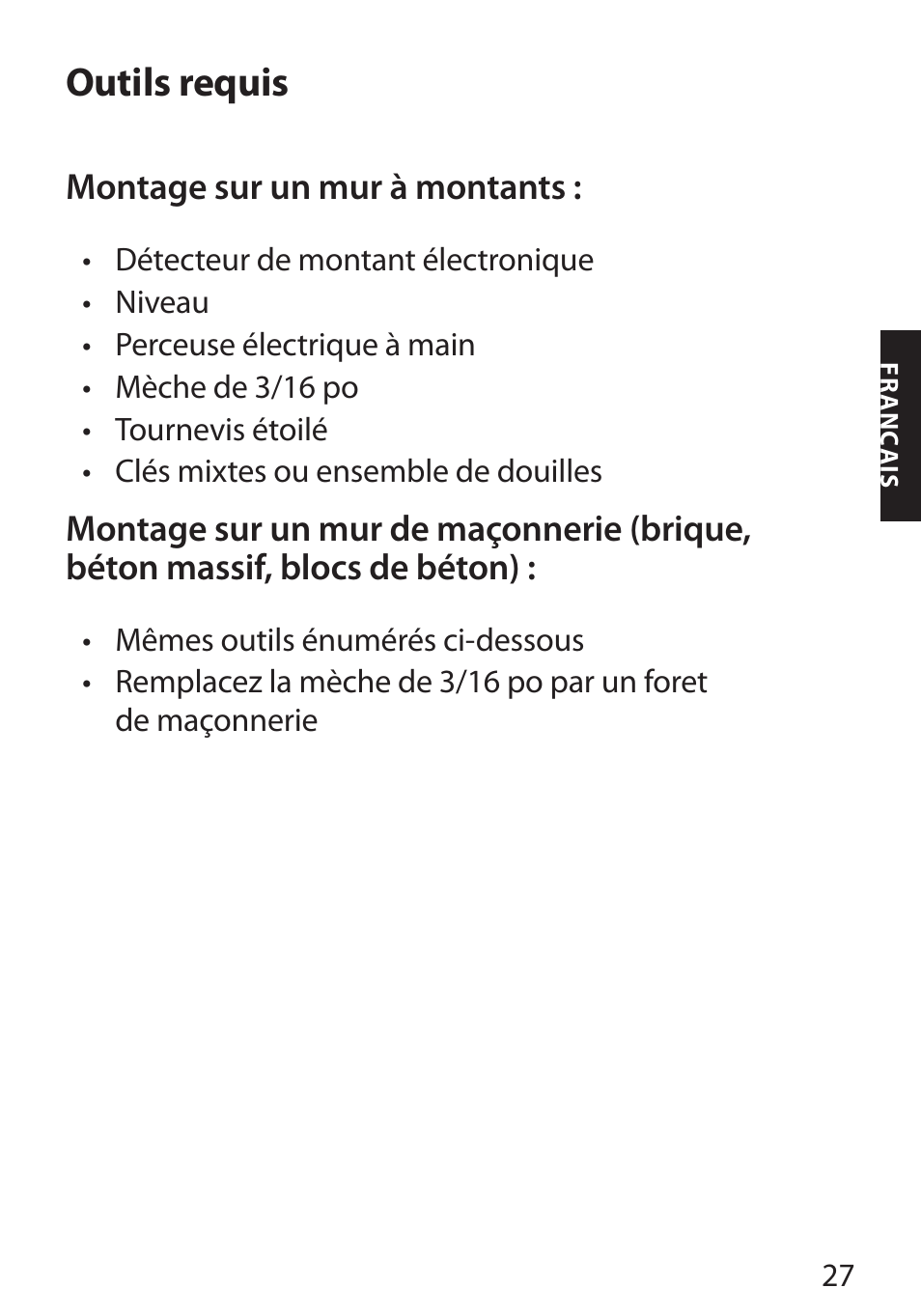 Outils requis | Monster FlatScreen SuperThin Flat Mount - Up to 104” Screens User Manual | Page 31 / 104