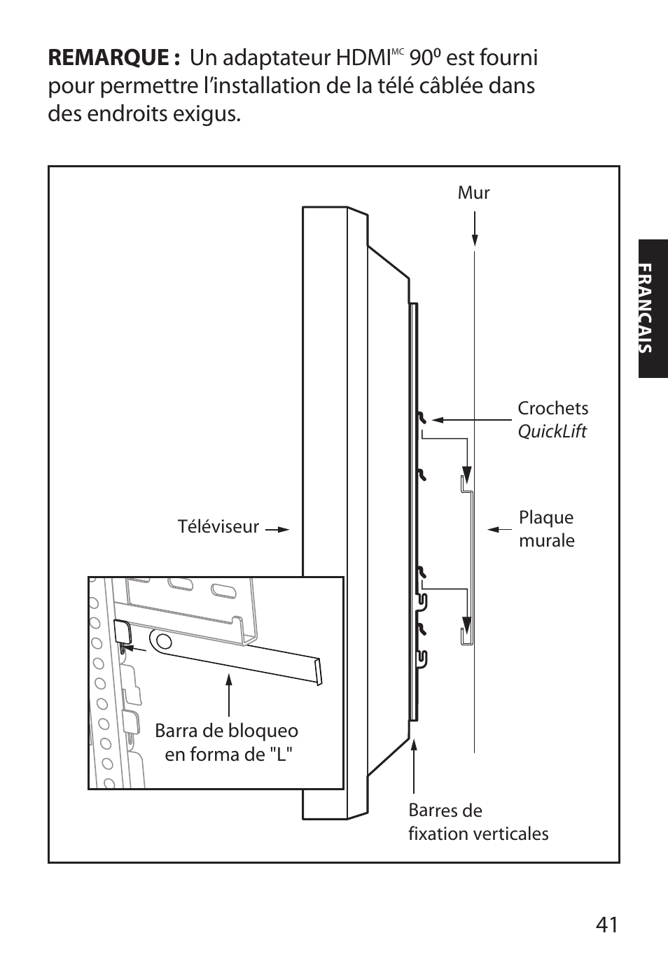 Remarque : un adaptateur hdmi | Monster FlatScreen SuperThin Flat Mount - Up to 104” Screens User Manual | Page 45 / 104