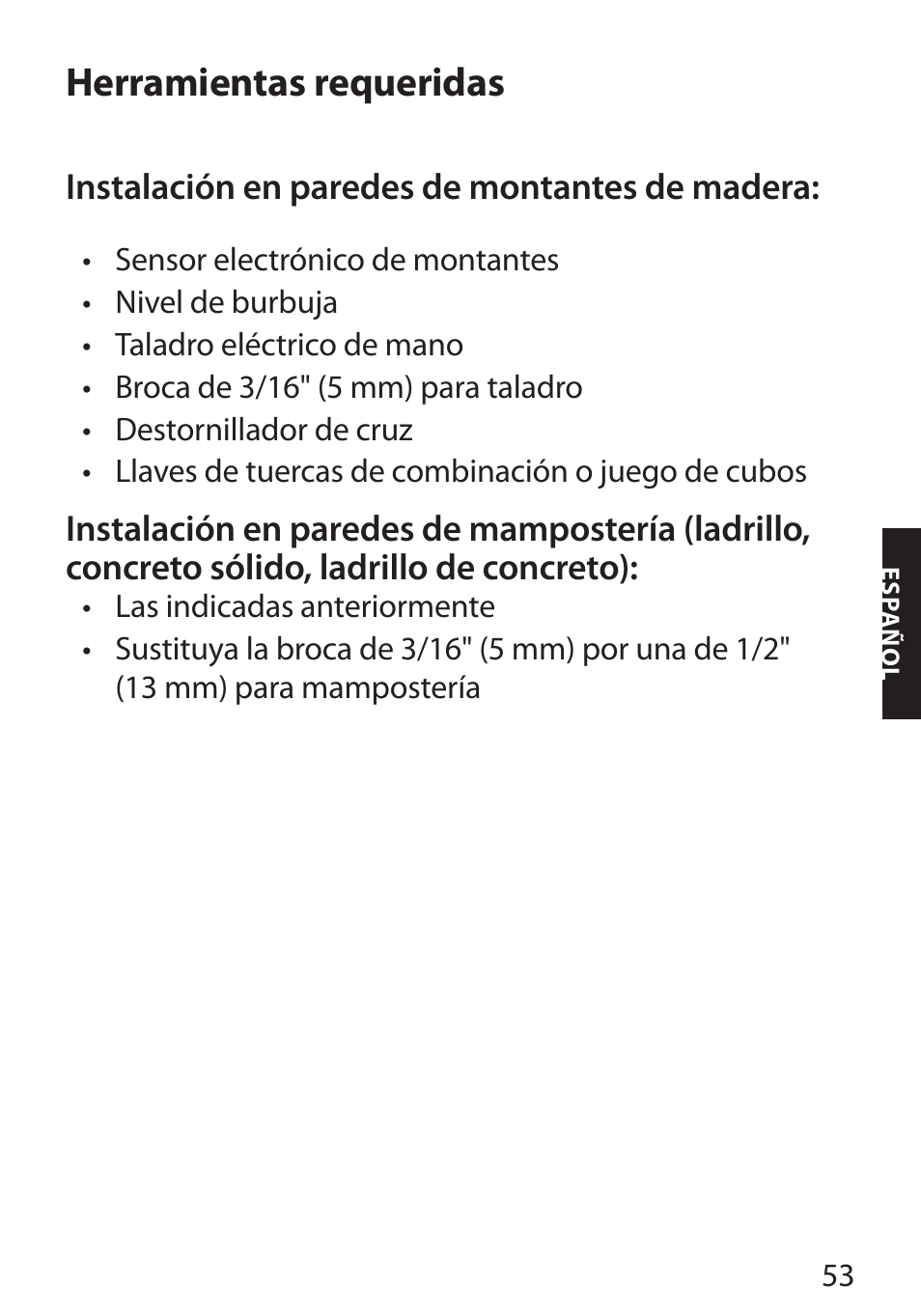 Herramientas requeridas | Monster FlatScreen SuperThin Flat Mount - Up to 104” Screens User Manual | Page 57 / 104