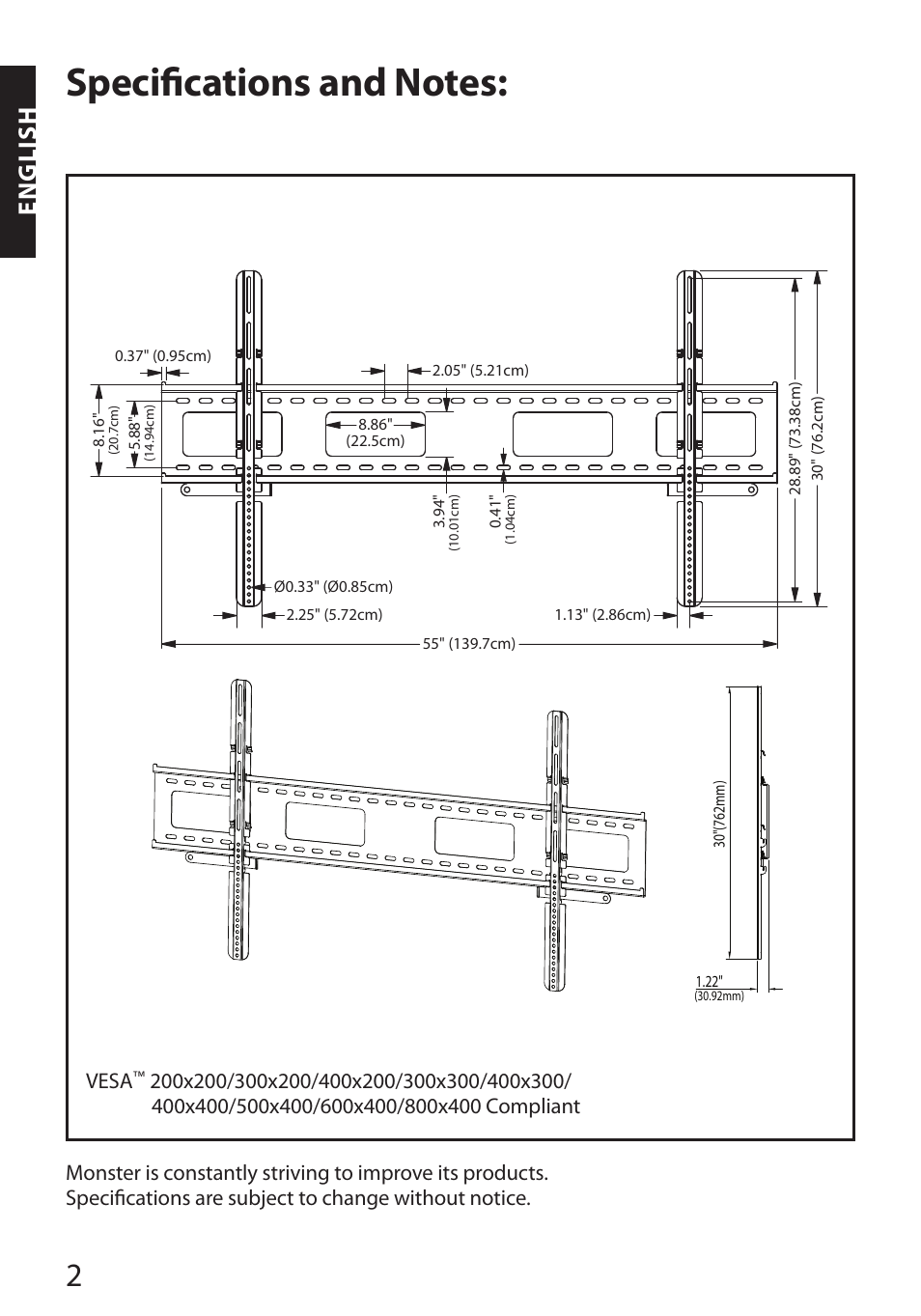 English | Monster FlatScreen SuperThin Flat Mount - Up to 104” Screens User Manual | Page 6 / 104