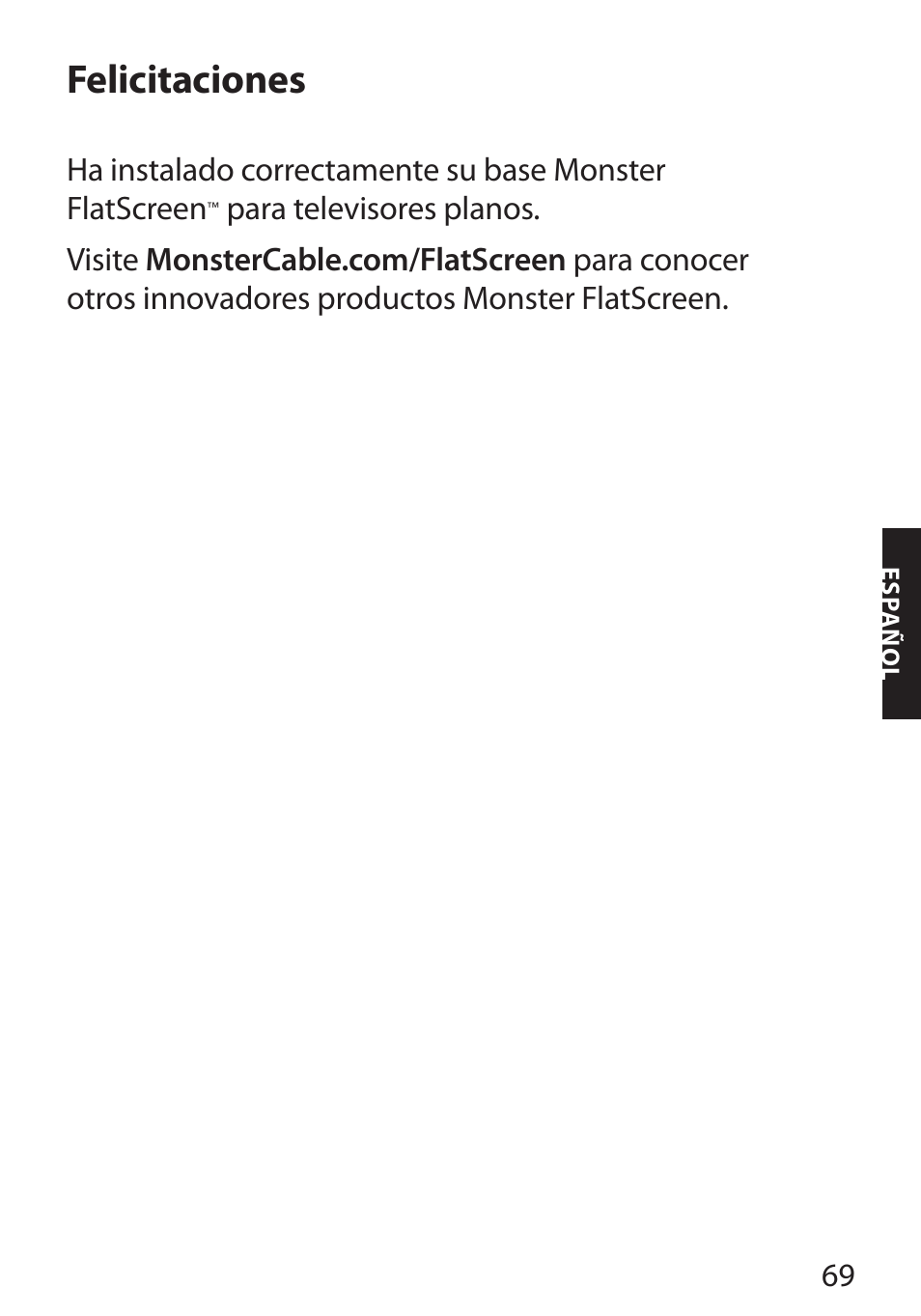 Felicitaciones | Monster FlatScreen SuperThin Flat Mount - Up to 104” Screens User Manual | Page 73 / 104