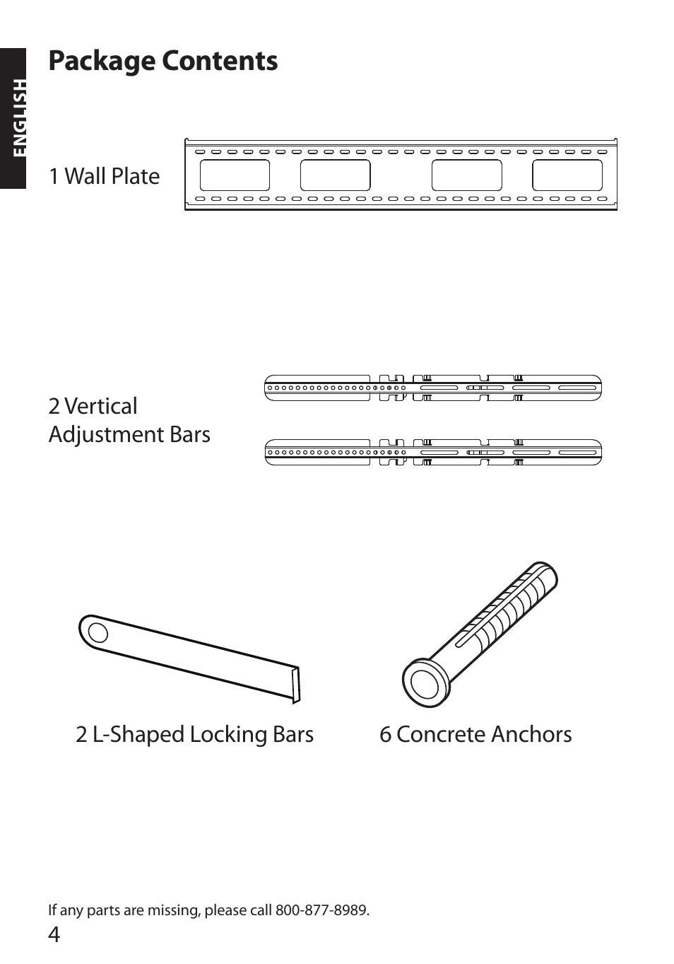 Package contents | Monster FlatScreen SuperThin Flat Mount - Up to 104” Screens User Manual | Page 8 / 104