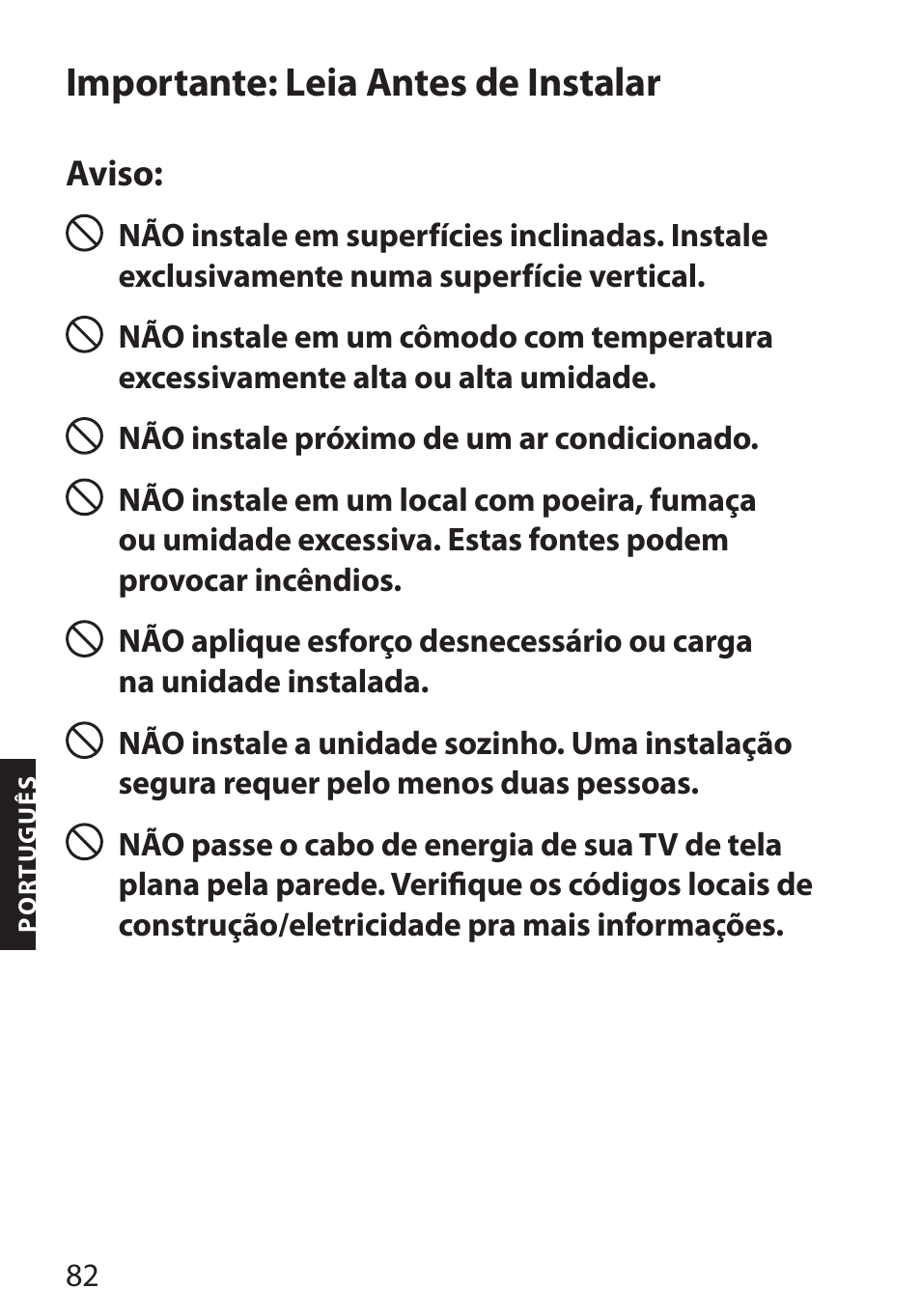 Importante: leia antes de instalar | Monster FlatScreen SuperThin Flat Mount - Up to 104” Screens User Manual | Page 86 / 104