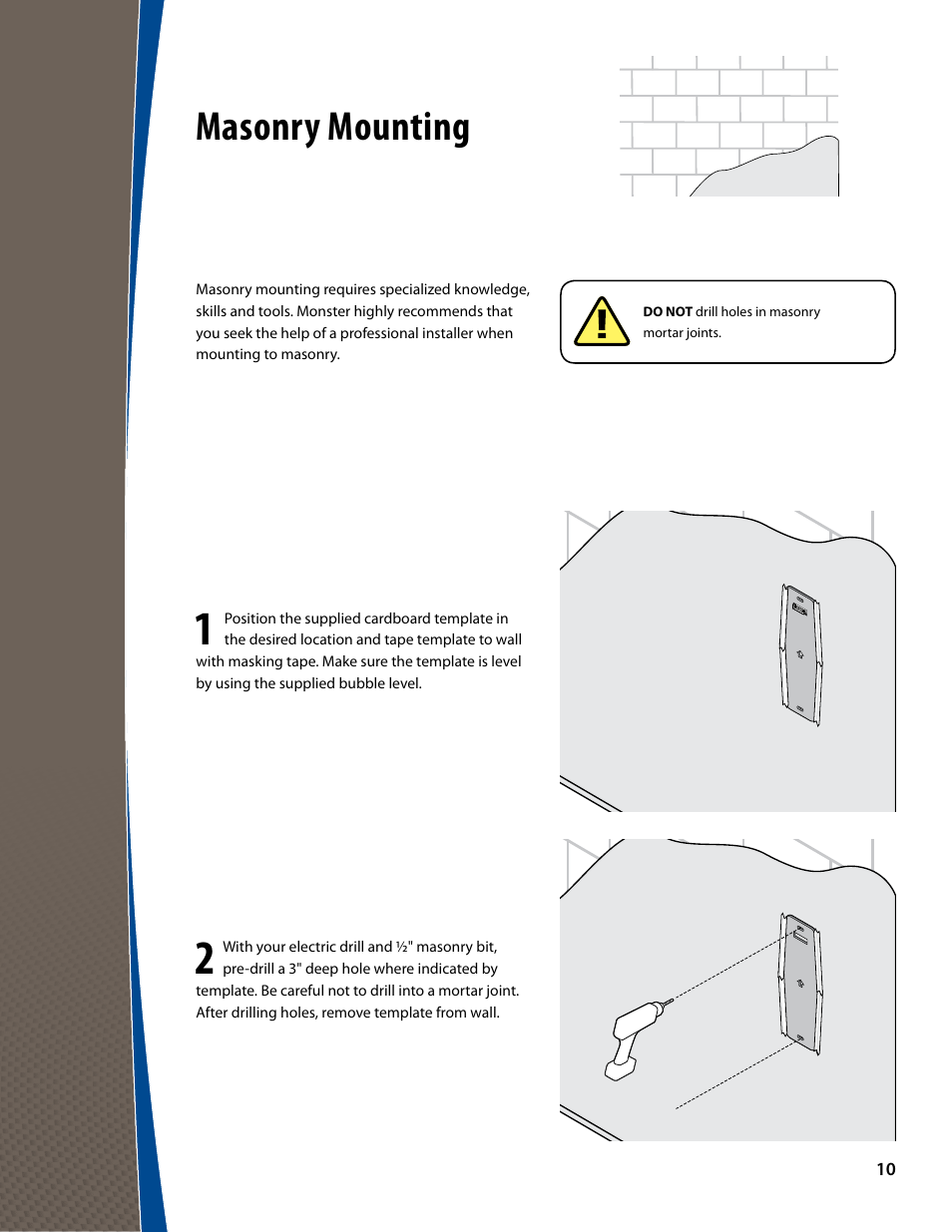 Masonry mounting | Monster FlatScreen SuperThin Articulating Mount - Up to 46” Screens User Manual | Page 10 / 20