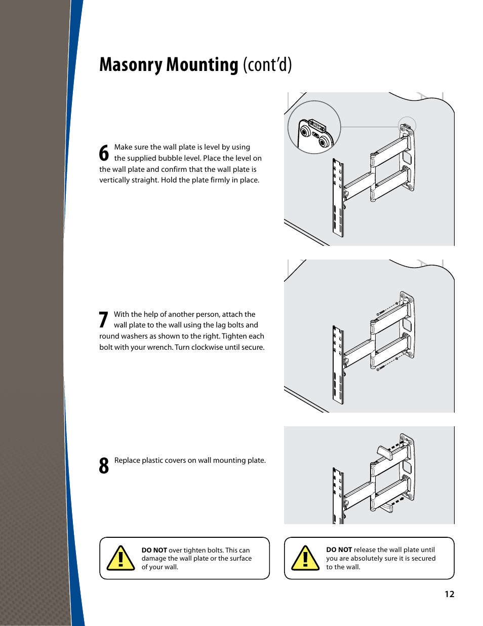 Masonry mounting (cont’d) | Monster FlatScreen SuperThin Articulating Mount - Up to 46” Screens User Manual | Page 12 / 20