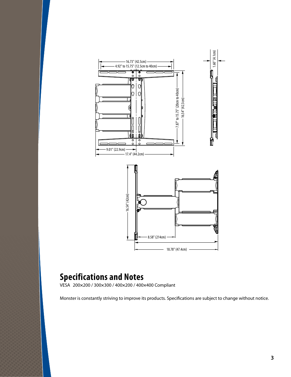 Monster FlatScreen SuperThin Articulating Mount - Up to 46” Screens User Manual | Page 3 / 20