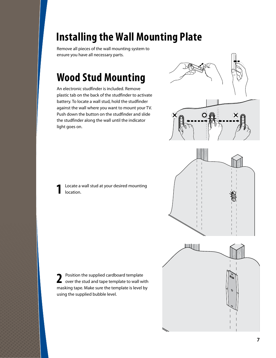 Installing the wall mounting plate, Wood stud mounting | Monster FlatScreen SuperThin Articulating Mount - Up to 46” Screens User Manual | Page 7 / 20