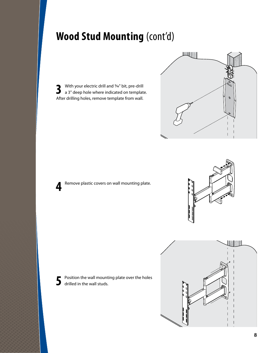 Wood stud mounting (cont’d) | Monster FlatScreen SuperThin Articulating Mount - Up to 46” Screens User Manual | Page 8 / 20