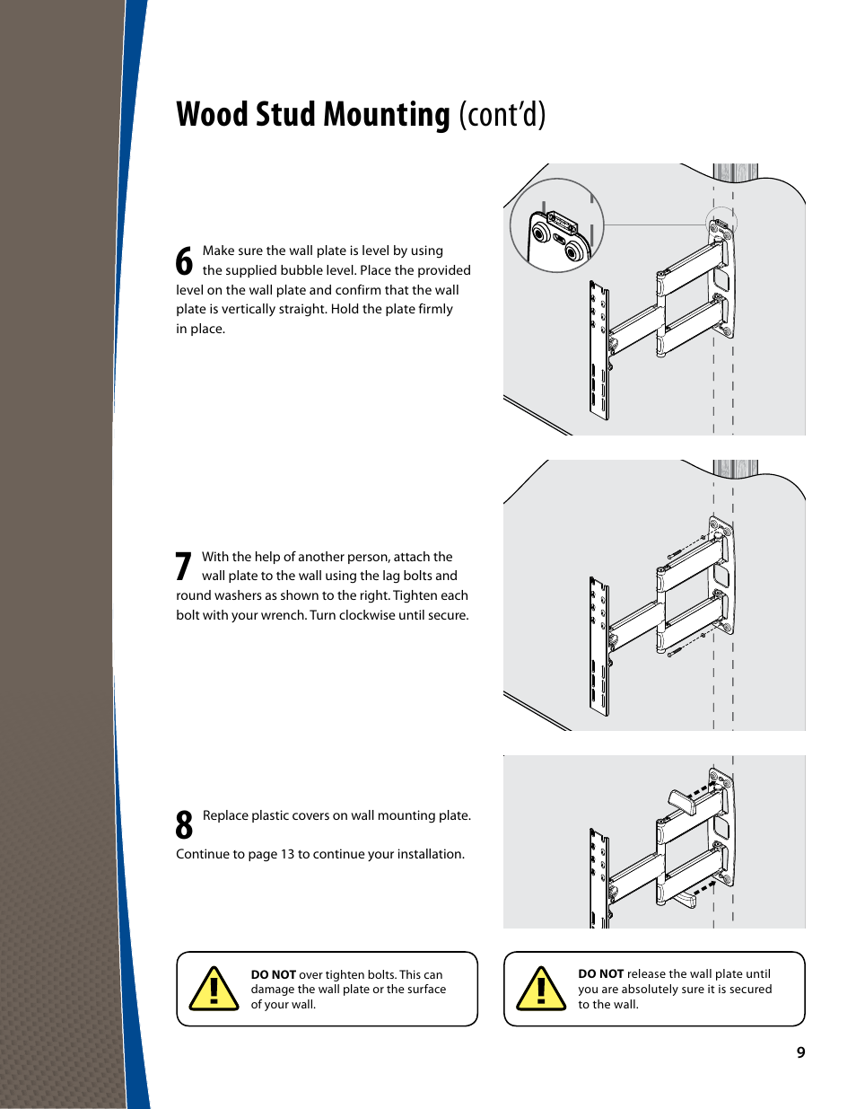 Wood stud mounting (cont’d) | Monster FlatScreen SuperThin Articulating Mount - Up to 46” Screens User Manual | Page 9 / 20