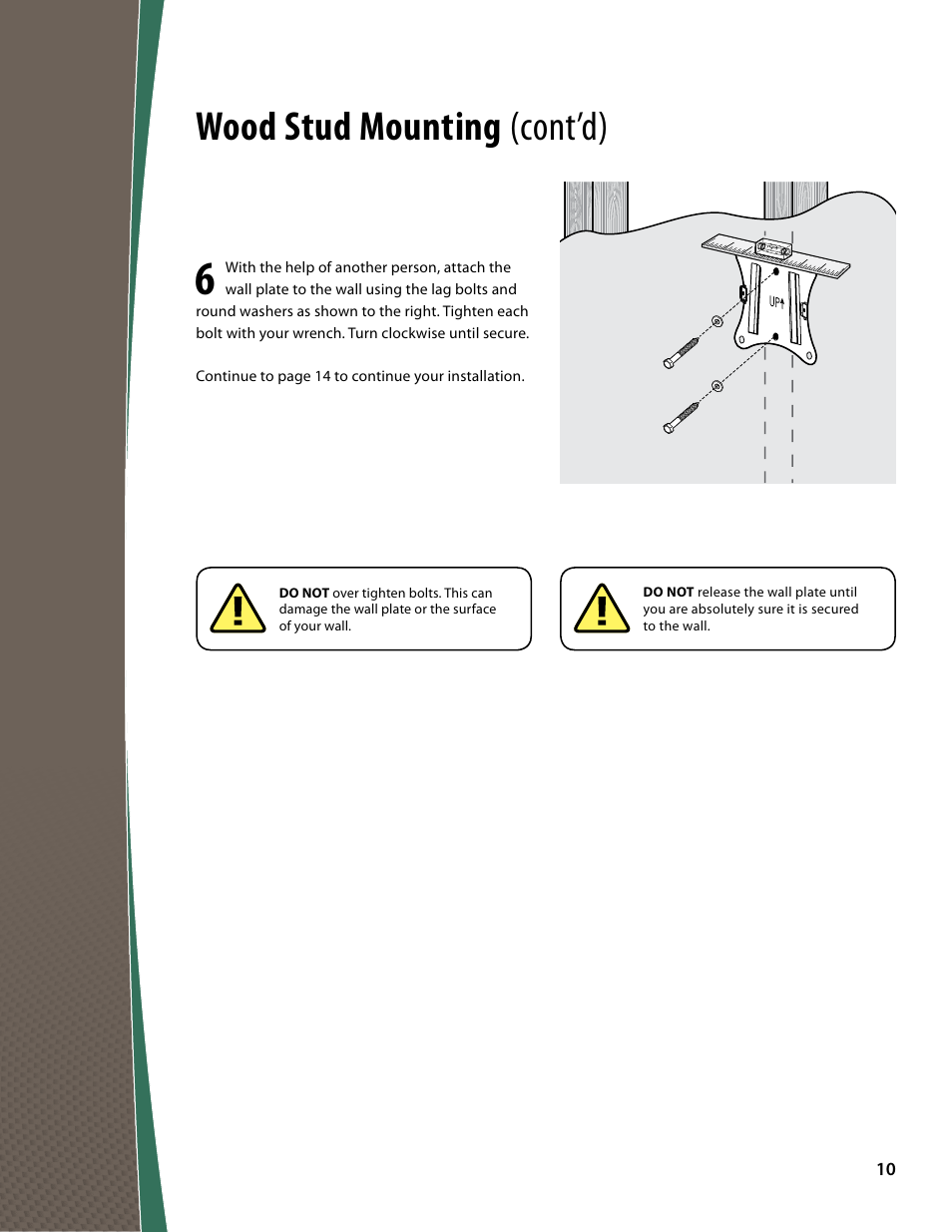Wood stud mounting (cont’d) | Monster FlatScreen SuperThin Tilt Mount - Up to 27” Screens User Manual | Page 10 / 20
