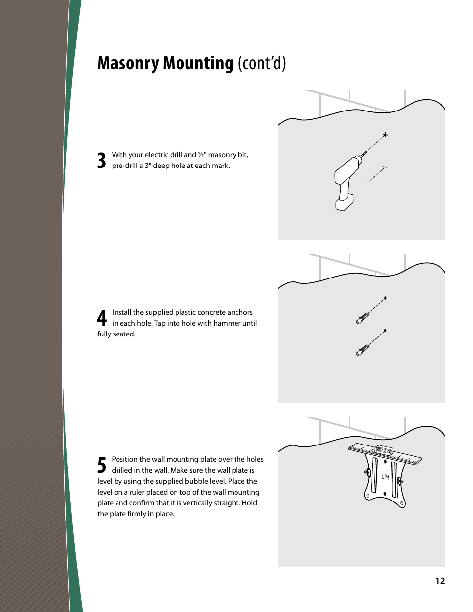 Masonry mounting (cont’d) | Monster FlatScreen SuperThin Tilt Mount - Up to 27” Screens User Manual | Page 12 / 20