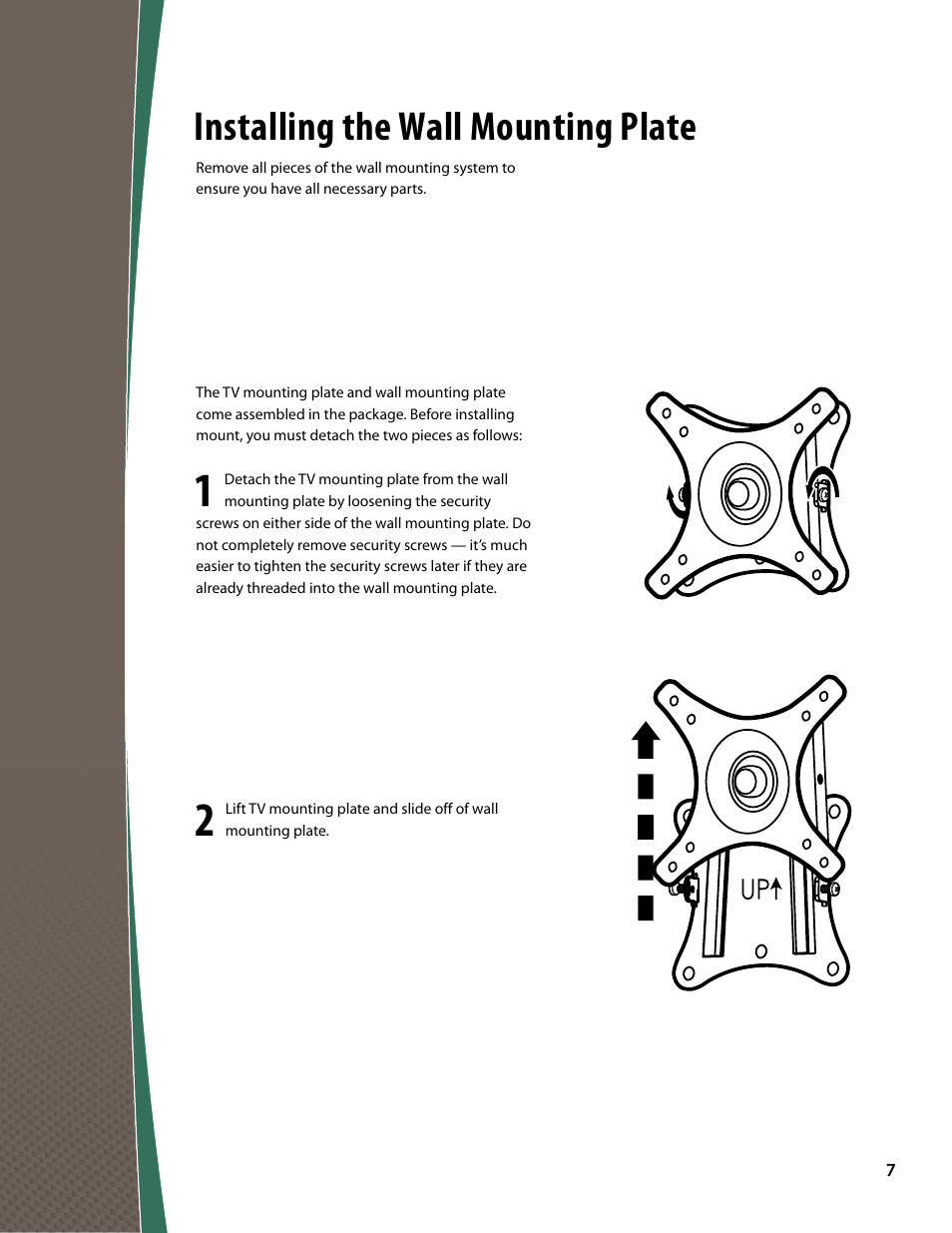 Installing the wall mounting plate | Monster FlatScreen SuperThin Tilt Mount - Up to 27” Screens User Manual | Page 7 / 20