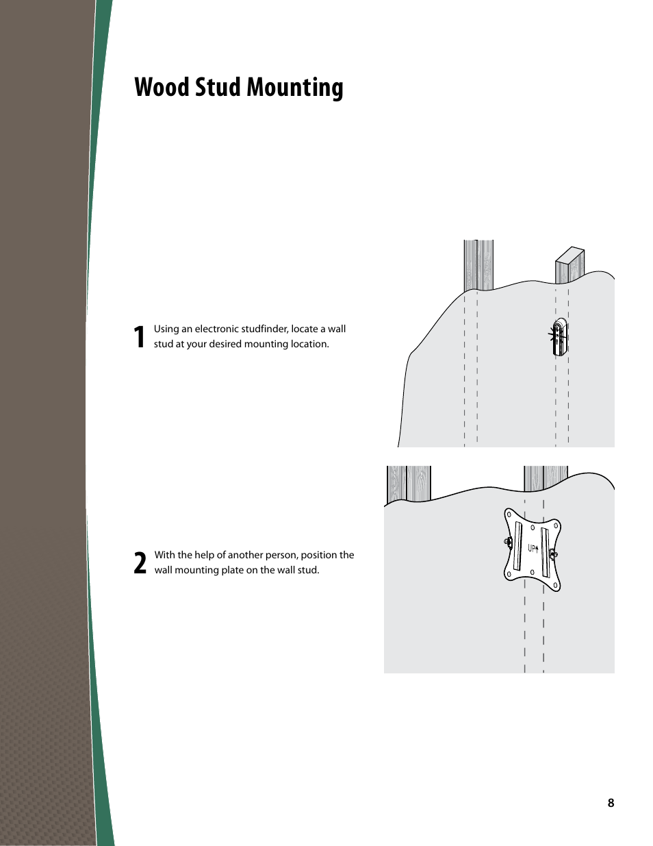 Wood stud mounting | Monster FlatScreen SuperThin Tilt Mount - Up to 27” Screens User Manual | Page 8 / 20
