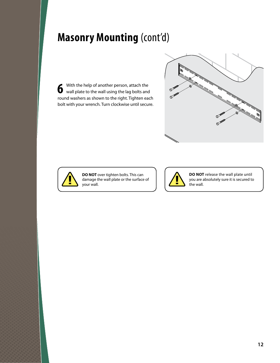 Masonry mounting (cont’d) | Monster FlatScreen SuperThin Tilt Mount - Up to 63” Screens User Manual | Page 12 / 19