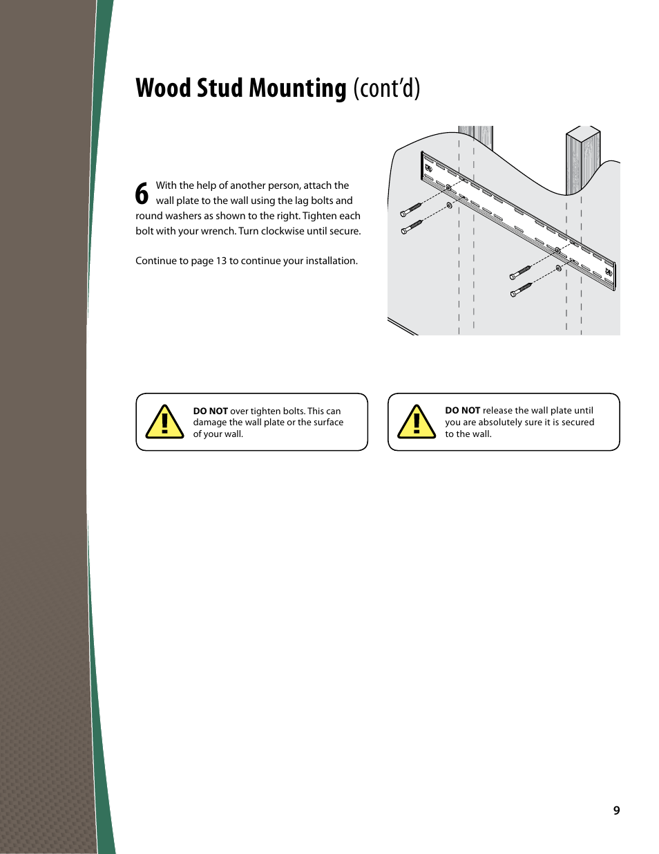 Wood stud mounting (cont’d) | Monster FlatScreen SuperThin Tilt Mount - Up to 63” Screens User Manual | Page 9 / 19