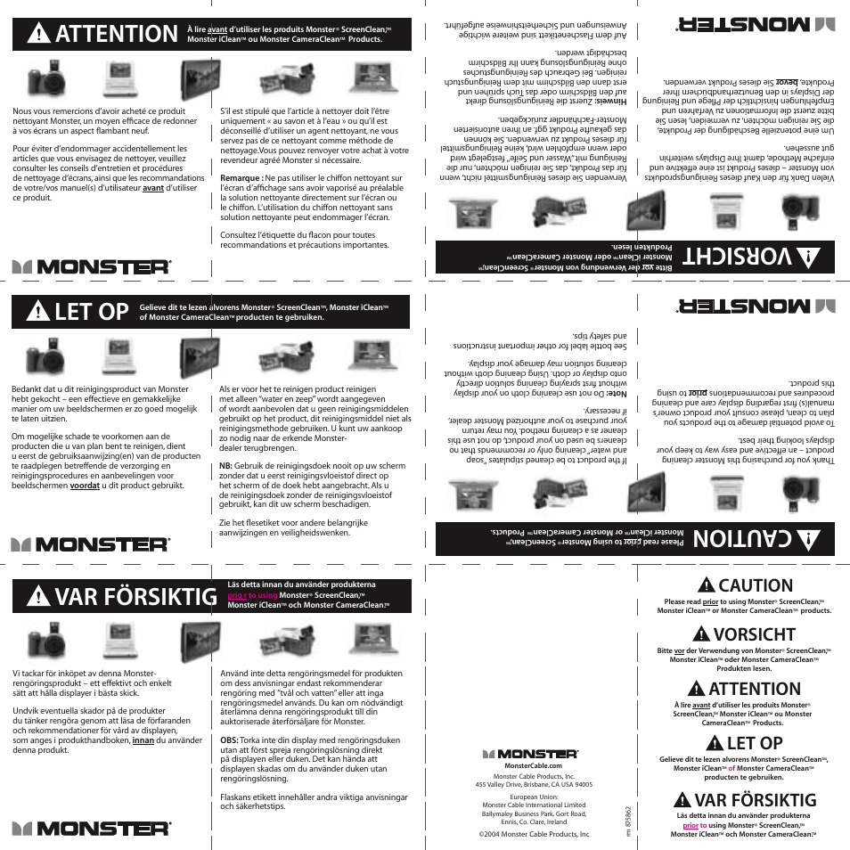 Monster FlatScreen ScreenClean User Manual | 1 page