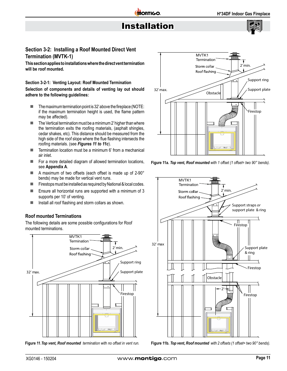 Mvtk-1), Roof mounted terminations, Installation | Montigo H34DF User Manual | Page 11 / 42