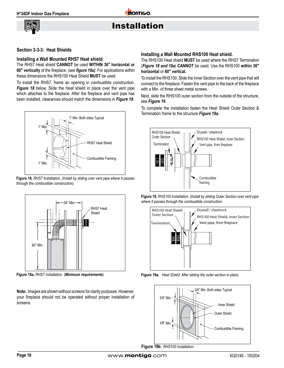 Section 3-3-3: heat shields, Installation | Montigo H34DF User Manual | Page 18 / 42