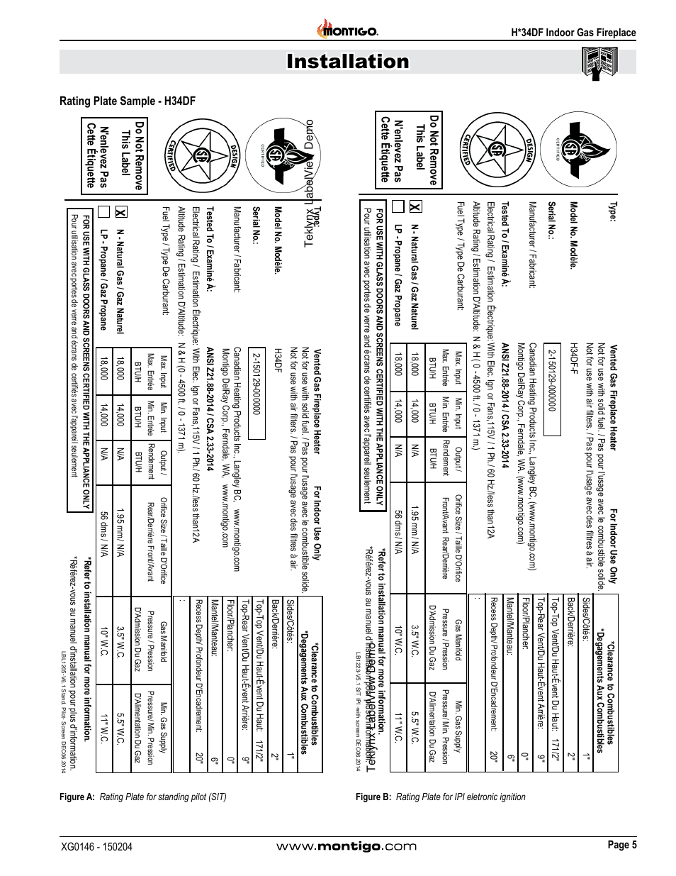 Rating plate sample - h34df, Installation | Montigo H34DF User Manual | Page 5 / 42