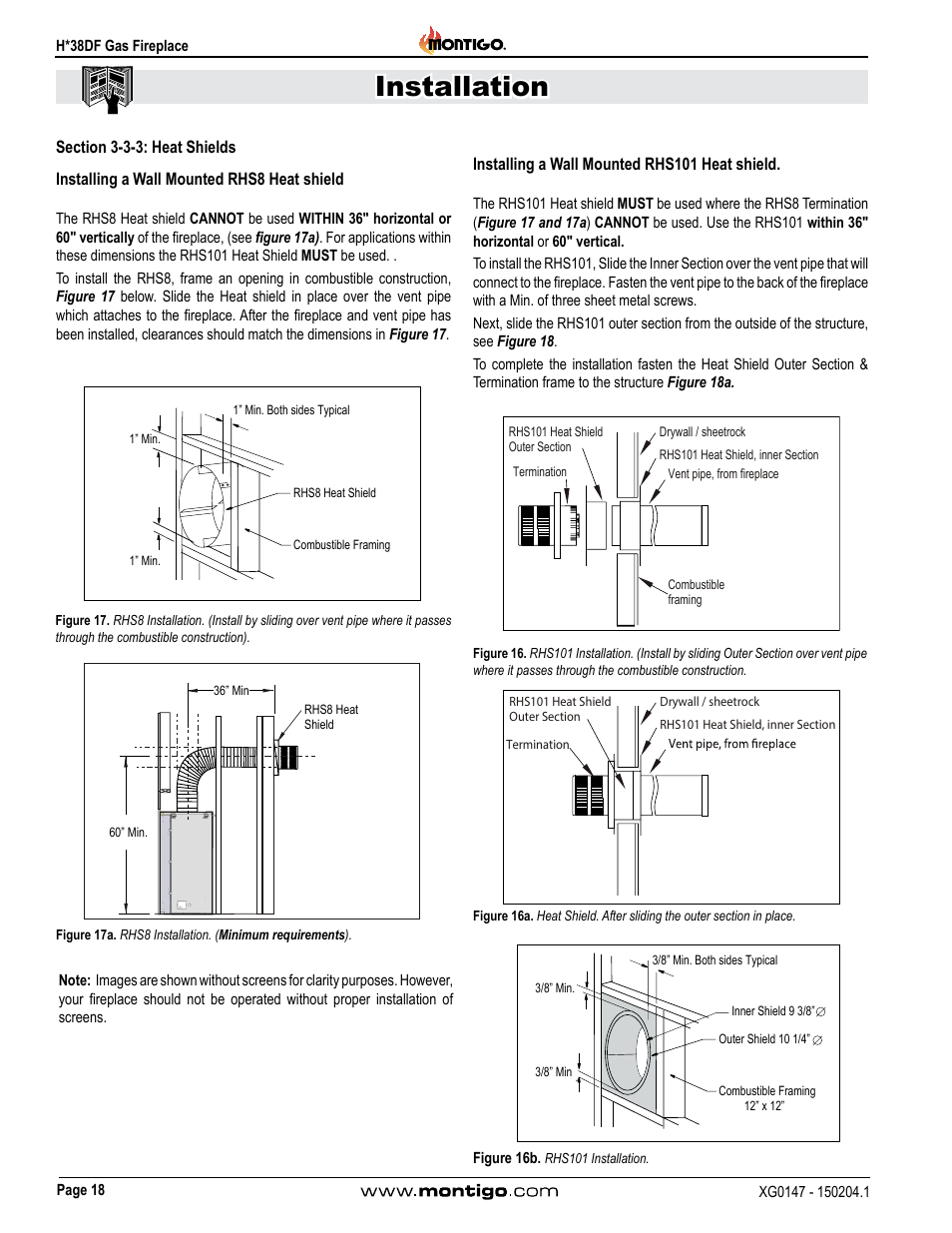 Section 3-3-3: heat shields, Section 3-3-3: heat shields 18, Installation | Montigo H38DF User Manual | Page 18 / 40