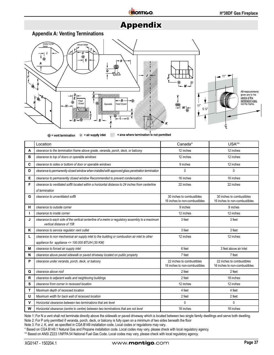 Appendix a: venting terminations, Appendix | Montigo H38DF User Manual | Page 37 / 40