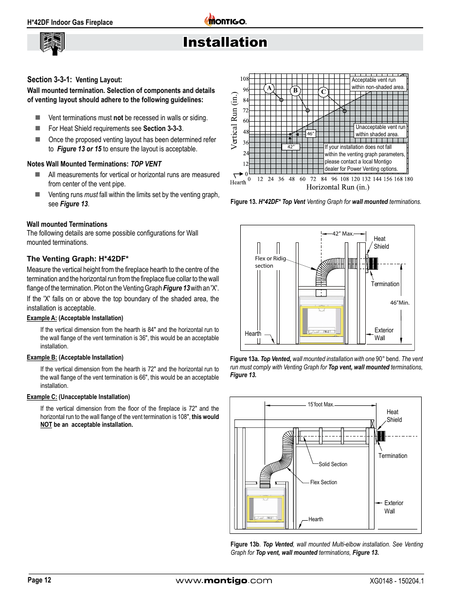 Section 3-3-1: venting layout, Installation | Montigo H42DF User Manual | Page 12 / 40
