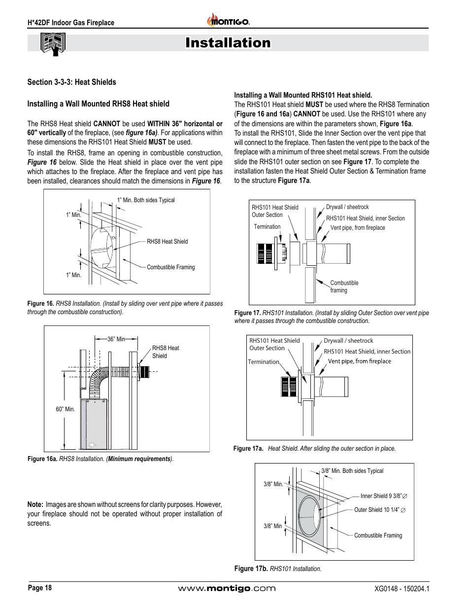Section 3-3-3: heat shields, Installation | Montigo H42DF User Manual | Page 18 / 40