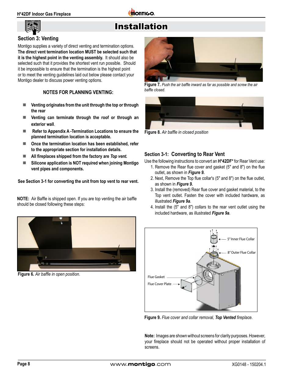 Section 3: venting, Section 3-1, Converting to rear vent | Installation | Montigo H42DF User Manual | Page 8 / 40