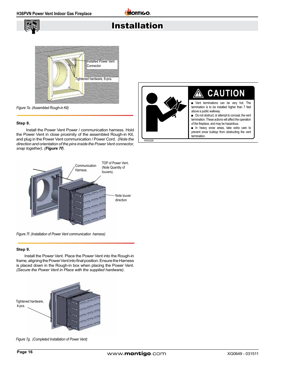 Caution, Installation | Montigo H36PVN User Manual | Page 16 / 40