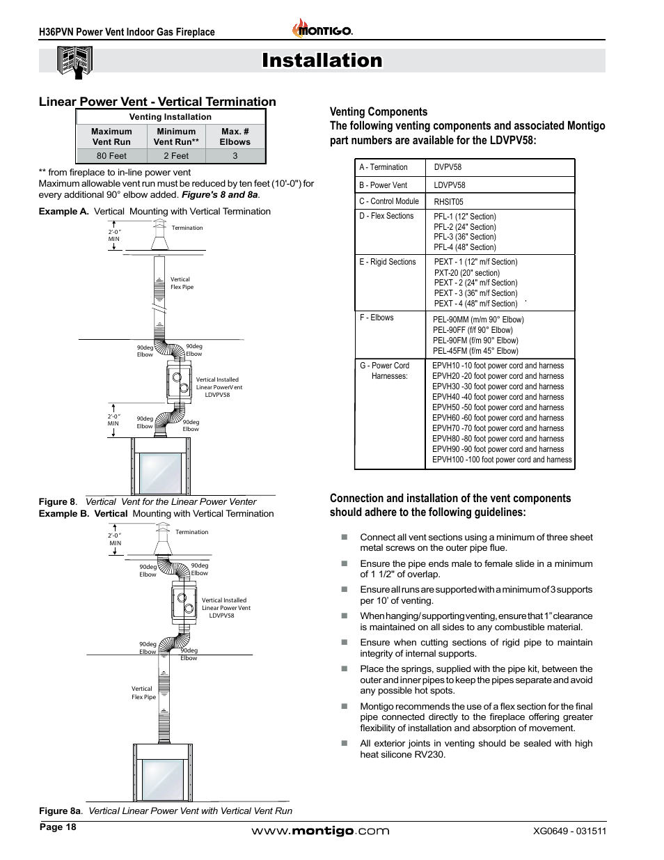 Installation, Linear power vent - vertical termination | Montigo H36PVN User Manual | Page 18 / 40