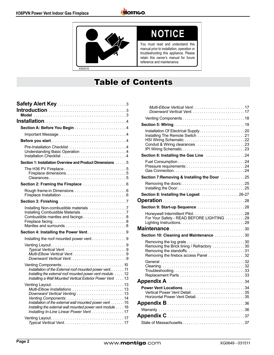 Montigo H36PVN User Manual | Page 2 / 40