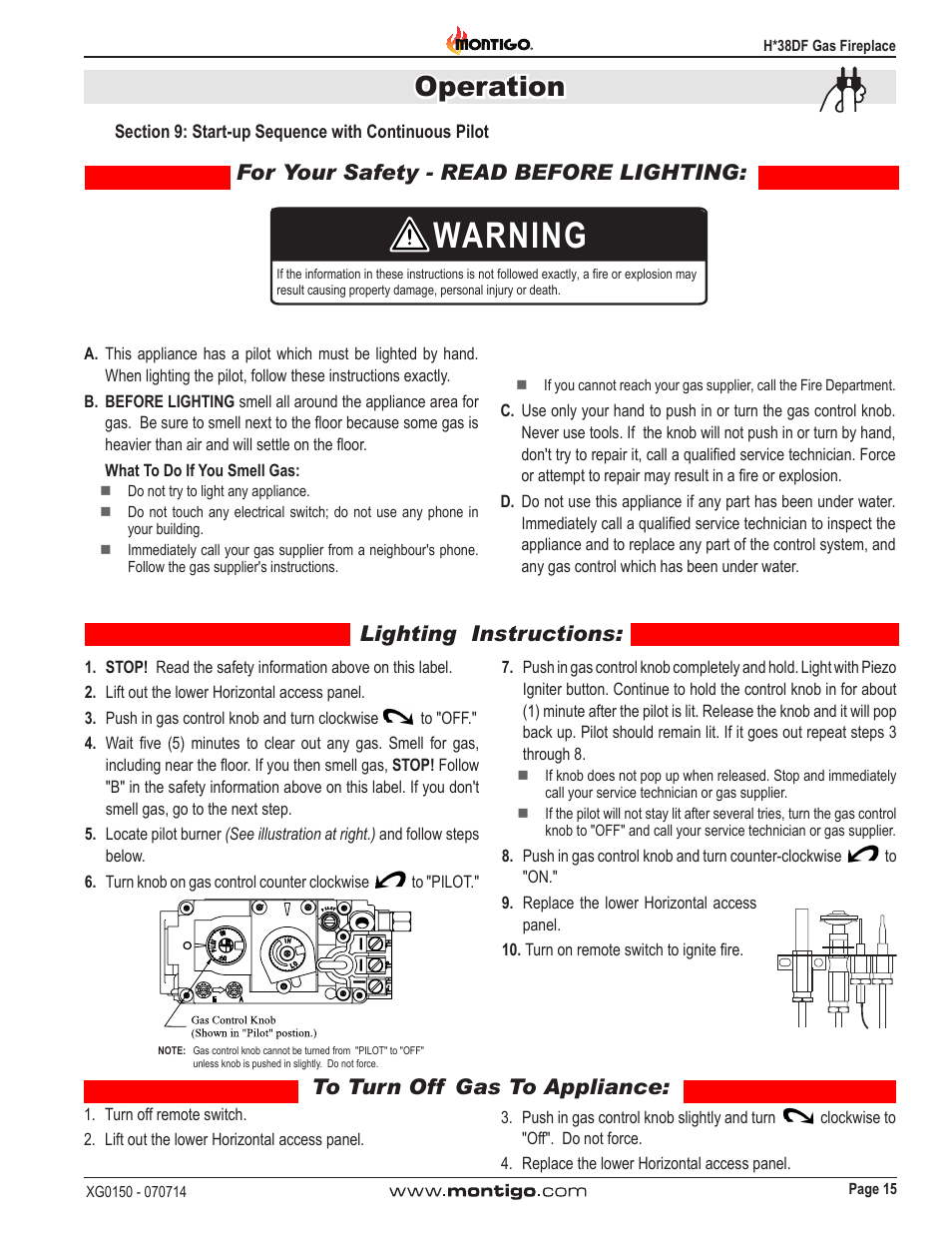 Warning, Operation | Montigo H34VO User Manual | Page 15 / 22