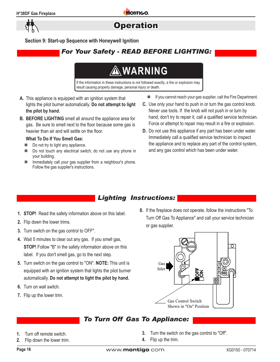 Warning, Operation | Montigo H34VO User Manual | Page 16 / 22