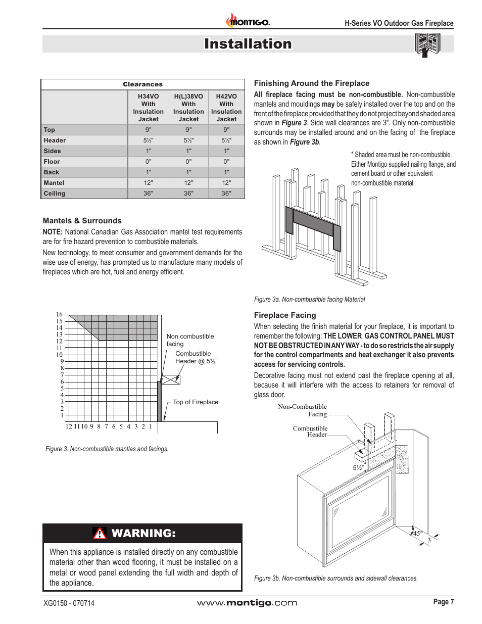 Installation, Warning | Montigo H34VO User Manual | Page 7 / 22