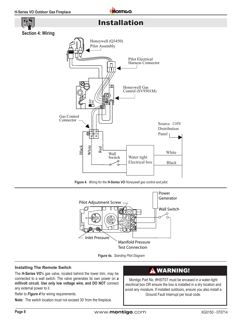Installation, Warning | Montigo H34VO User Manual | Page 8 / 22