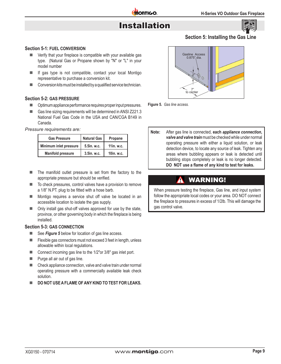 Installation, Warning | Montigo H34VO User Manual | Page 9 / 22