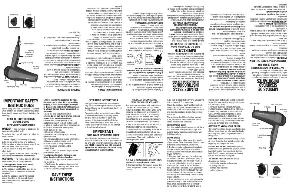 Conair 210 User Manual | 2 pages
