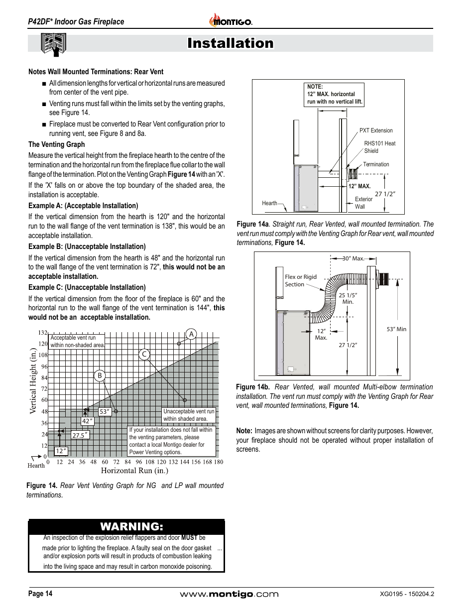 Installation, Warning | Montigo P42DF User Manual | Page 14 / 34