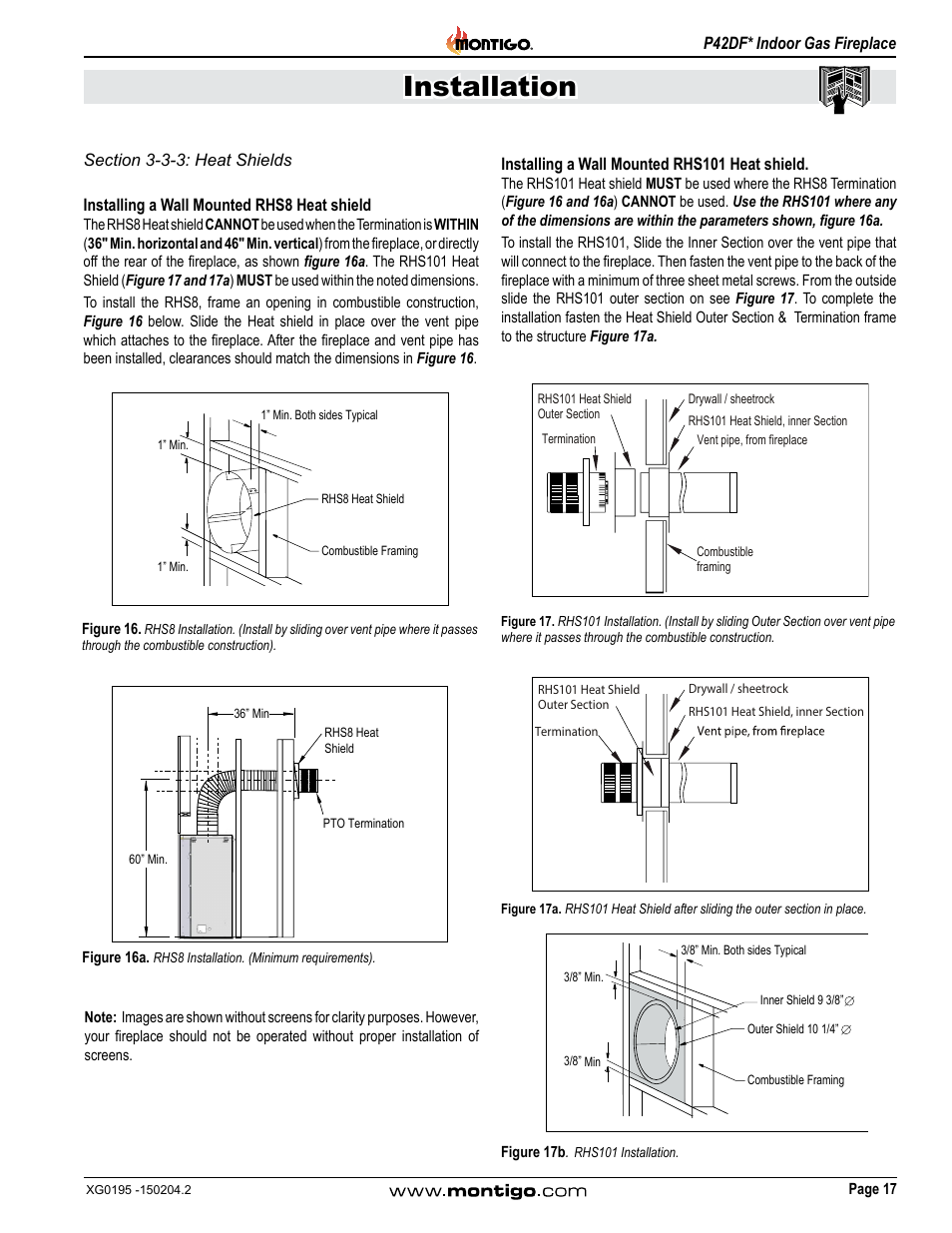 Section 3-3-3: heat shields, Installation | Montigo P42DF User Manual | Page 17 / 34