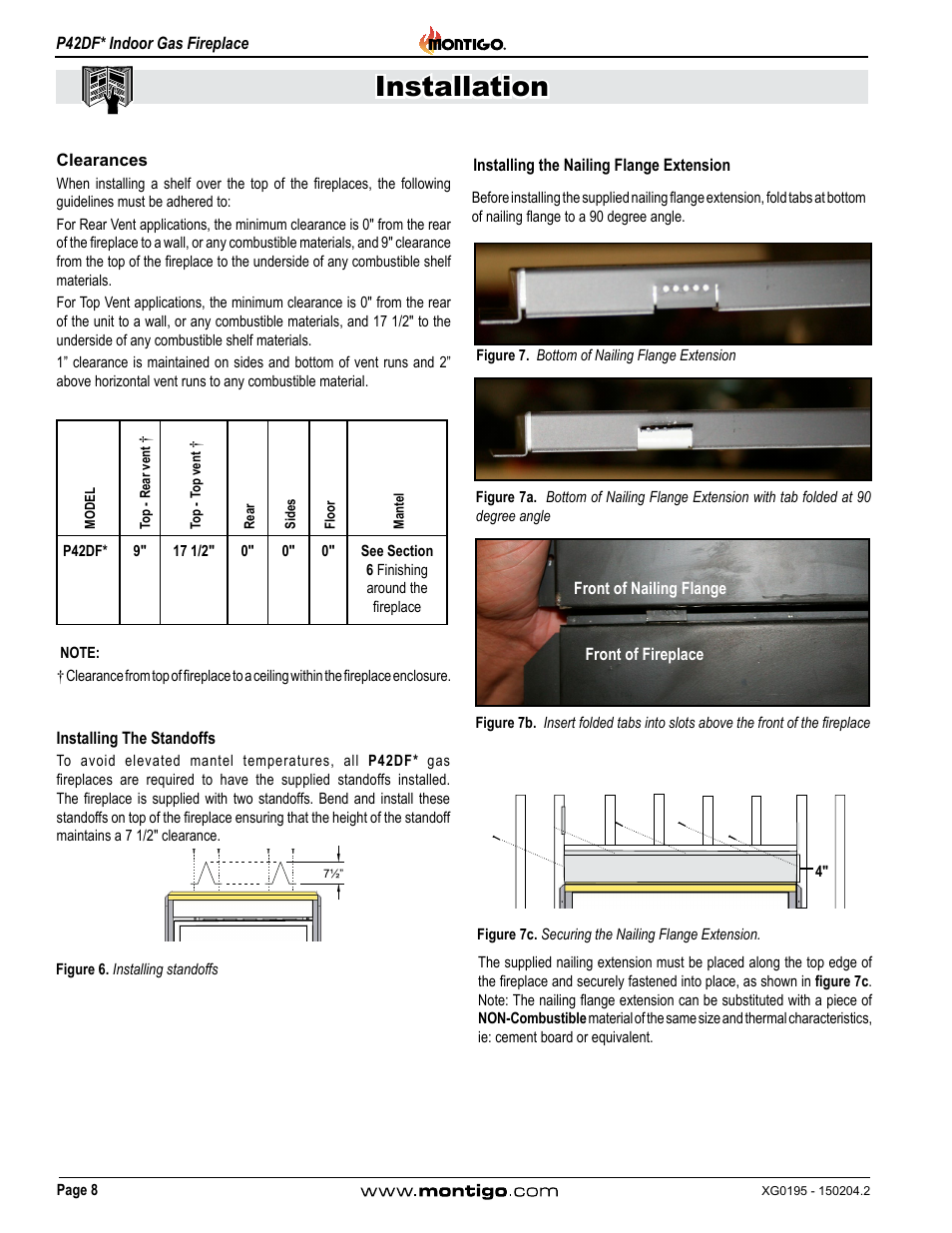 Clearances, Installation | Montigo P42DF User Manual | Page 8 / 34