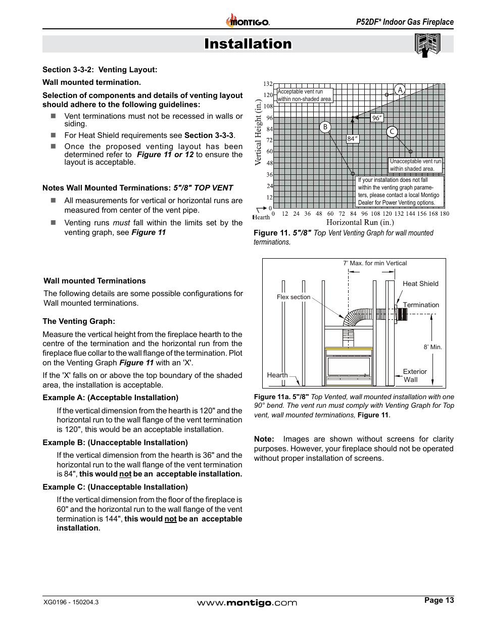 Section 3-3-2: venting layout, Installation | Montigo P52DF User Manual | Page 13 / 34