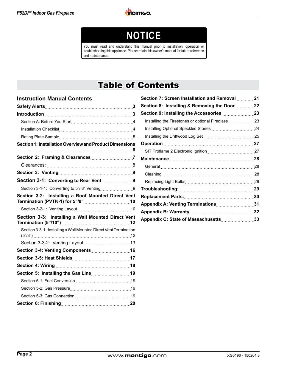 Montigo P52DF User Manual | Page 2 / 34