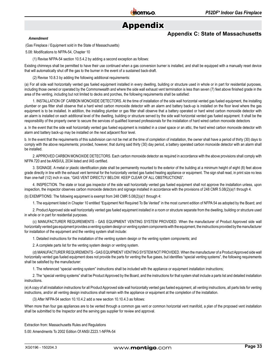 Appendix c: state of massachusetts, Appendix | Montigo P52DF User Manual | Page 33 / 34