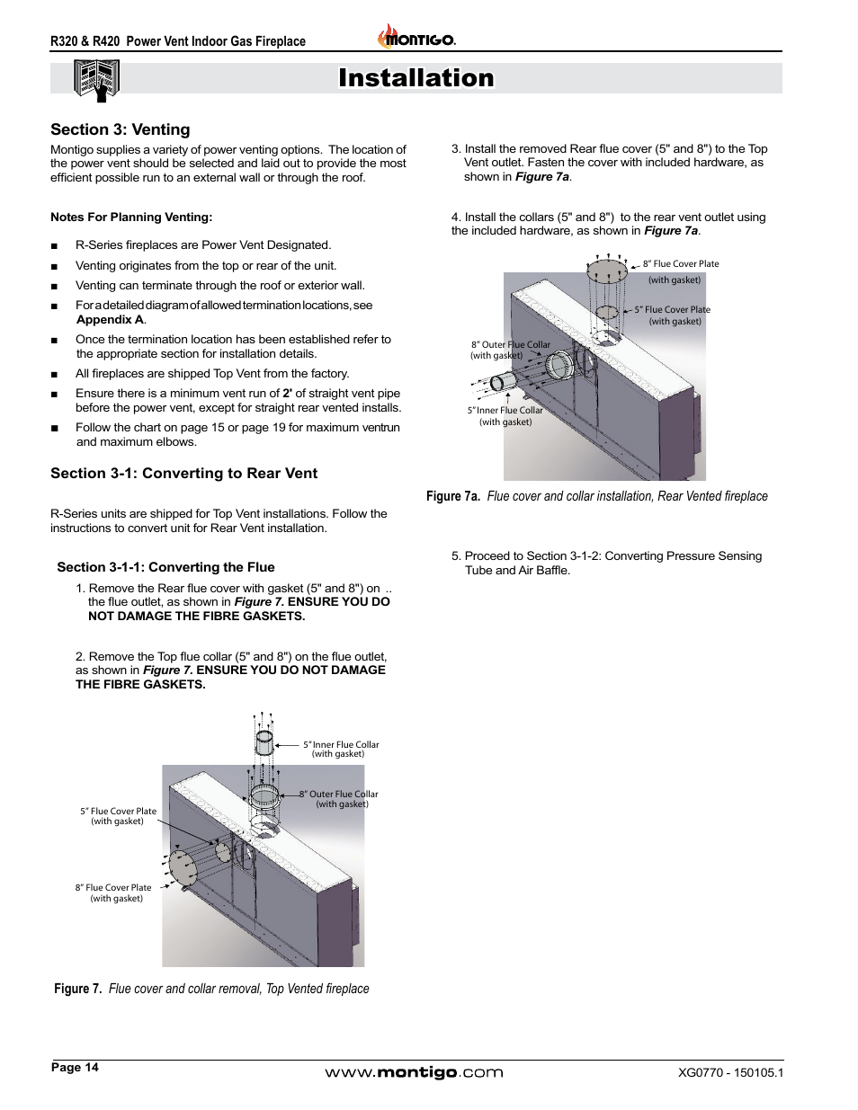 Section 3: venting, Section 3-1: converting to rear vent, Installation | Montigo R320 User Manual | Page 14 / 44