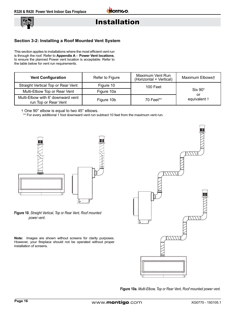Section 3-2: installing a roof mounted vent system, Installation | Montigo R320 User Manual | Page 16 / 44