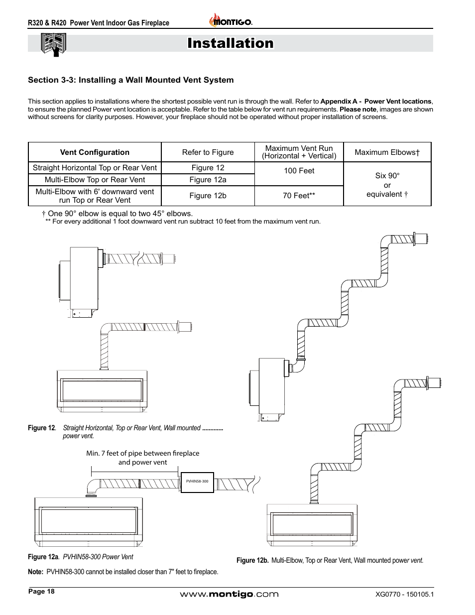 Section 3-3: installing a wall mounted vent system, Installation | Montigo R320 User Manual | Page 18 / 44