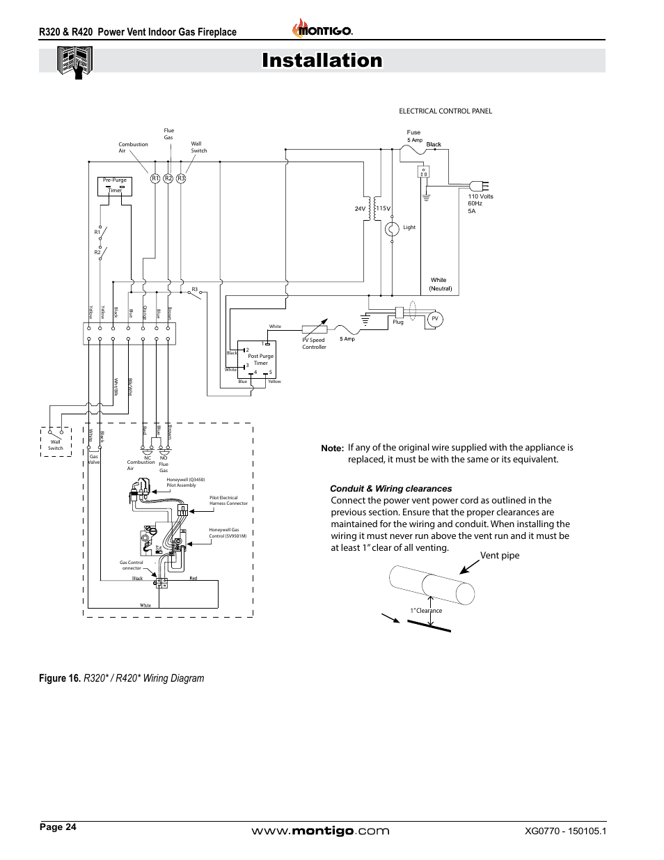 Installation, Conduit & wiring clearances | Montigo R320 User Manual | Page 24 / 44