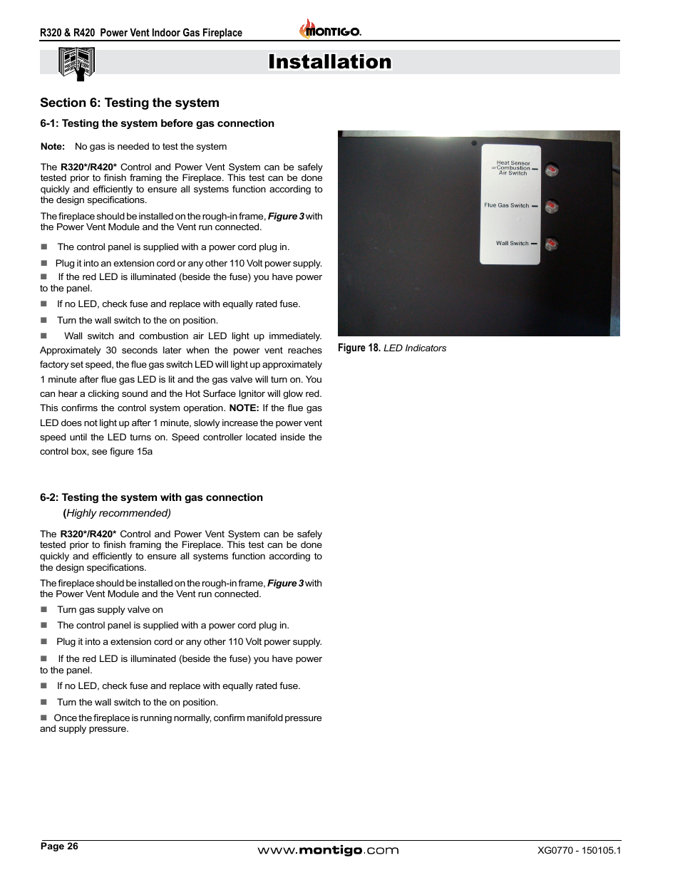 Section 6: testing the system, Installation | Montigo R320 User Manual | Page 26 / 44