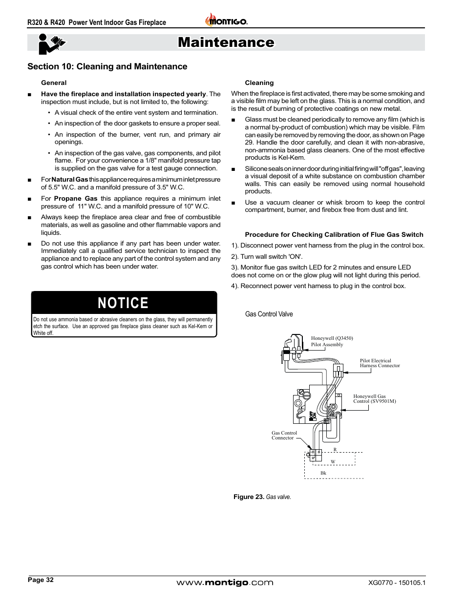 Section 10: cleaning and maintenance, Notice, Maintenance | Montigo R320 User Manual | Page 32 / 44